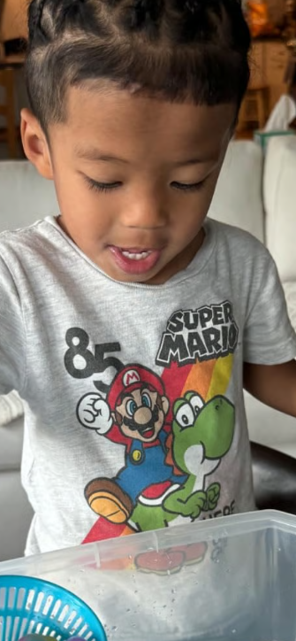 Child focused on creating water elf figures instead of asking for a tablet